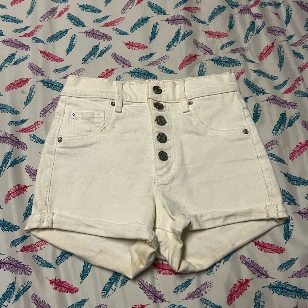 🌸Women's White High Waist Button-Up Shorts